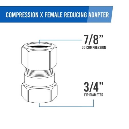 Everflow 7/8" O.D. COMP x 3/4" FIP Reducing Adapter Pipe Fitting, Lead Free Brass C66R-7834-NL